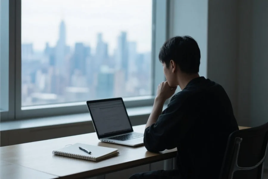 一个人正在独立思考和分析体育信息