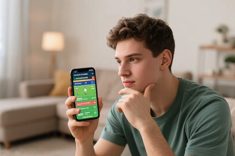 年轻人通过手机分析体育赛事